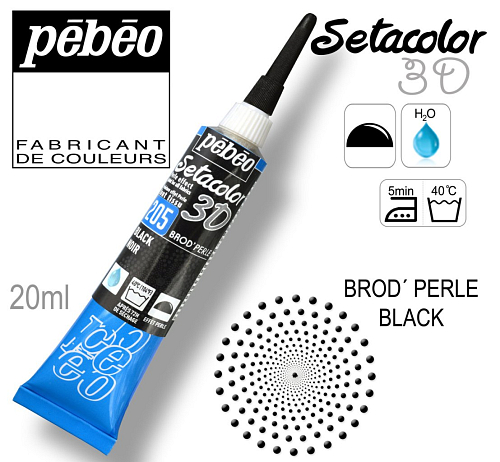 Kontura 3D SETACOLOR BROD´PEARL. Výrobce Pebeo. Barva 205 BLACK.