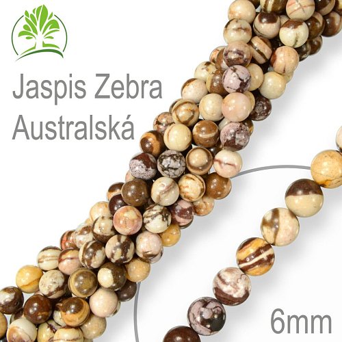 Korálky z minerálů  Jaspis Zebra Australský přírodní polodrahokam. Velikost pr.6mm. Balení 12Ks.