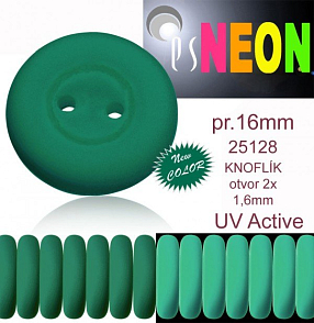 KNOFLÍK NEON (UV Active) velikost pr.16mm barva 25128 ZELENÁ SMARAGDOVÁ.