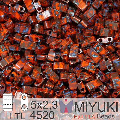 Korálky Miyuki Half Tila. Barva Opaque Orange Picasso HTL 4520. Balení 3g.
