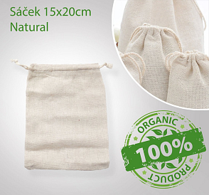 Polotovar pro malování. Přírodní plátěný sáček EARTHAWARE™.Barva natural. Velikost 15x20cm. Materiál 100% Bavlna.