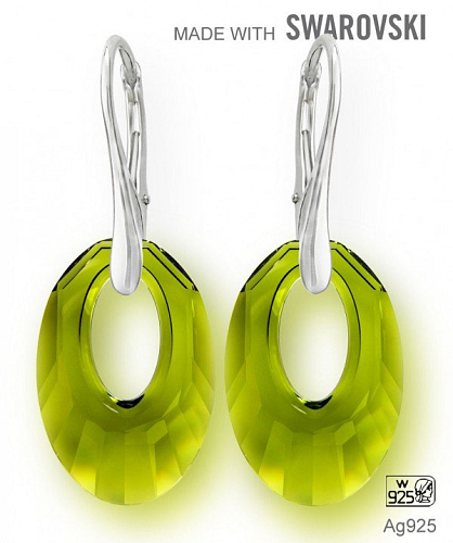 Náušnice sada Made with Swarovski 6040 Olivine (228) 20mm+náušnice Ag925