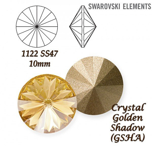 SWAROVSKI ELEMENTS RIVOLI 1122 SS47 barva CRYSTAL (001) GOLDEN SHADOW (GSHA) velikost 10mm.