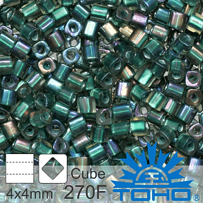 Korálky TOHO Cubes 6/0. Barva 270F Inside-Color Frosted Crystal/Prairie Green-Lined . Balení 10g. 