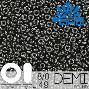 Korálky TOHO Demi Round 8/0. Barva 49 Opaque Jet . Balení 5g