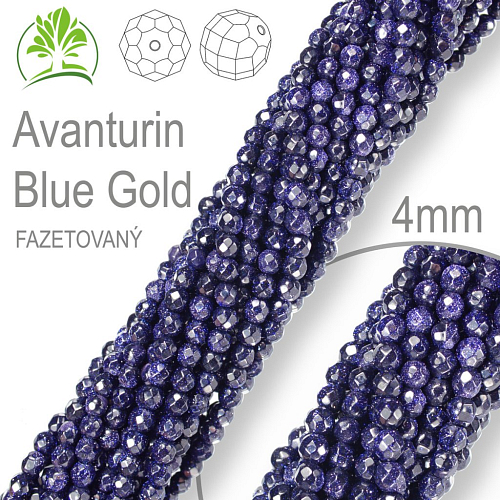 Korálky  Avanturin Blue Gold Fazetovaný syntetický. Velikost pr.4mm. Balení 90Ks. 