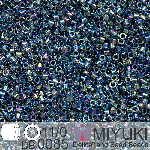 Korálky Miyuki Delica 11/0. Barva Blue Lined Aqua AB DB0085. Balení 5g.