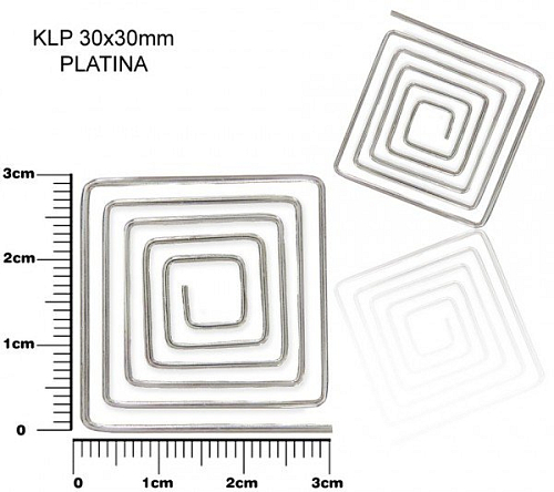 Drátěná SPIRÁLA  Tvar ČTVEREC.Ozn.- KLP 30x30mm.  Barva  PLATINA. Balení 5Ks.