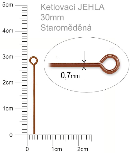 Ketlovací JEHLA  velikost 30mm. Barva staroměděná.