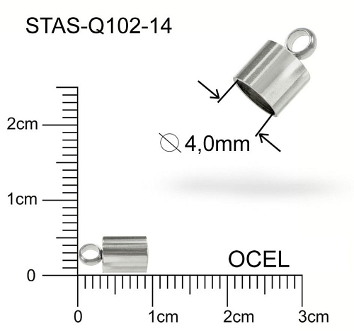 Koncovka s očkem CHIRURGICKÁ OCEL ozn.-STAS-Q102-14. velikost 9,0 x5,0mm otvor pr.4,0mm.