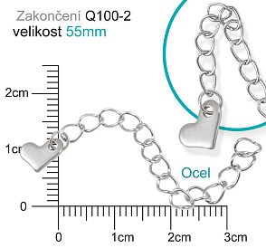 ZAKONČOVACÍ řetízek s přívěskem Q100-2. Velikost (délka) řetízku 55mm. Mat. Ocel.