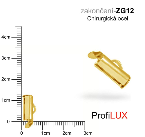 Zakončení na náramky chirurgická ocel. Ozn. ZG12. Velikost otvor 3,5mm délka 12mm. Barva POZLACENO.