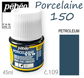 Barva na porcelán vypalovací  Pébeo Porcelaine 150. Odstín č.109 Petroleum. Balení 45 ml.