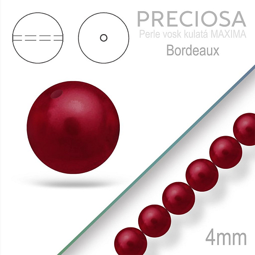 PRECIOSA Voskované Perle barva BORDEAUX velikost 4mm. Balení návlek 31Ks. 