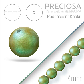 Preciosa Perle voskovaná kulatá MAXIMA barva Pearlescent Khaki velikost 4mm. Balení návlek 31Ks.