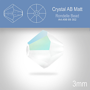 PRECIOSA Bicone (sluníčko) velikost 3mm. Barva CRYSTAL AB MATT. Balení 40ks