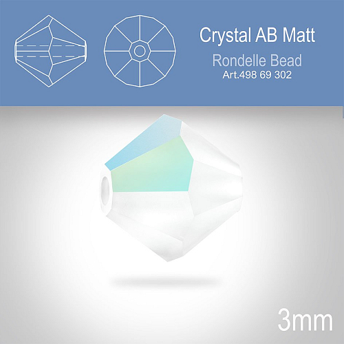 PRECIOSA Bicone (sluníčko) velikost 3mm. Barva CRYSTAL AB MATT. Balení 40ks