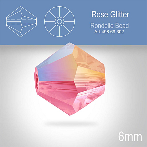 PRECIOSA Bicone MC BEAD (sluníčko) velikost 6mm. Barva ROSE GLITTER. Balení 18ks .