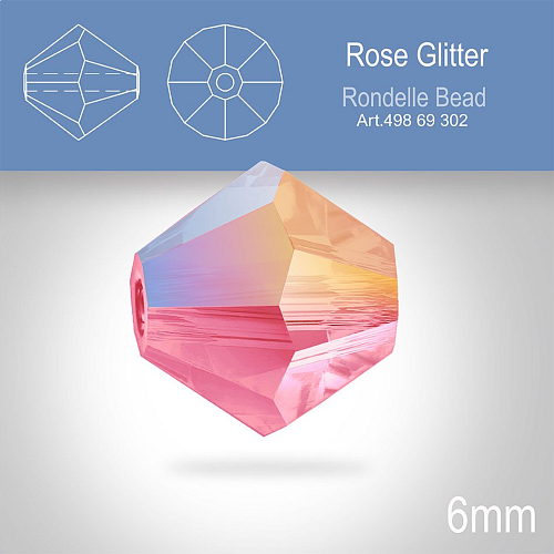 PRECIOSA Bicone MC BEAD (sluníčko) velikost 6mm. Barva ROSE GLITTER. Balení 18ks .
