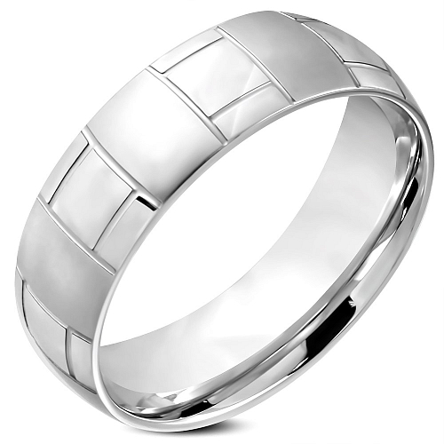 ocelový prsten RRR 247 s jednoduchým vzorkem po celém obvodu o velikosti 6