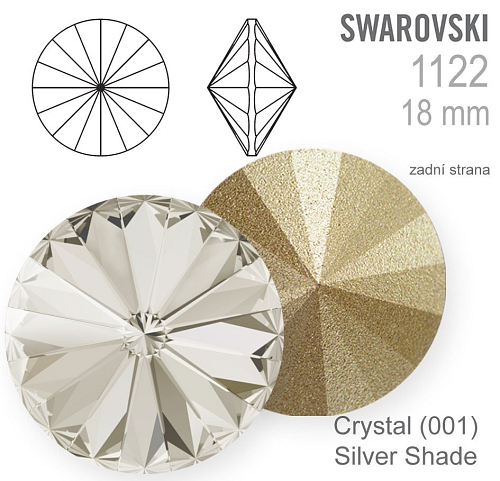 Swarovski RIVOLI 1122 barva Crystal (001) Silver Shade (SSHA) velikost 18mm.