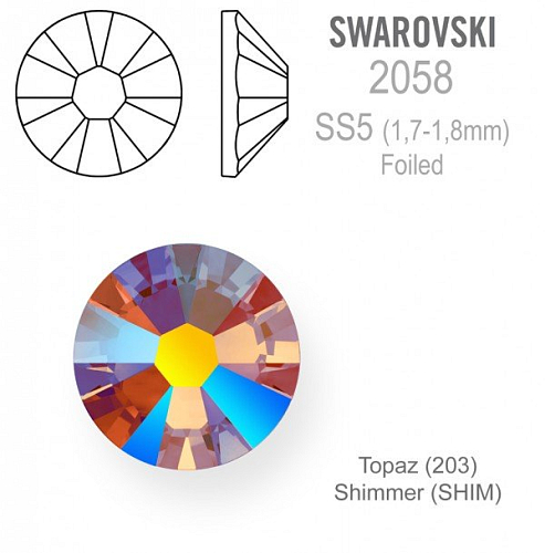 Swarovski 2058 XILION FOILED velikost SS5 barva Topaz Shimmer 