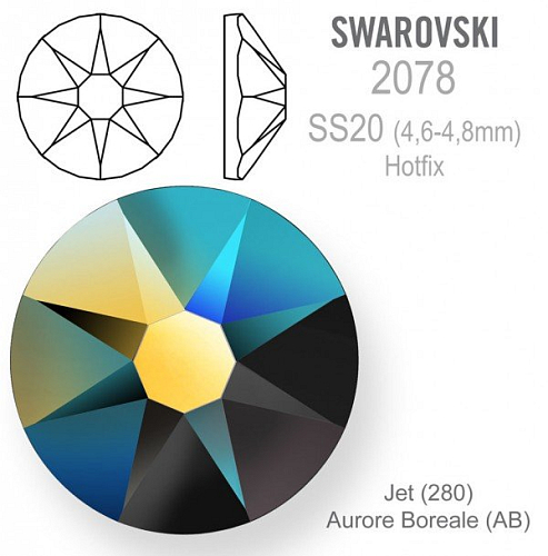 SWAROVSKI xirius rose HOTFIX 2078 velikost SS20 barva Jet Aurore Boreale 