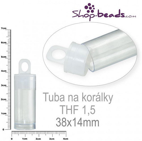 Tuba na korálky s závěsem. Ozn. THF 1,5. Velikost 38x14mm.