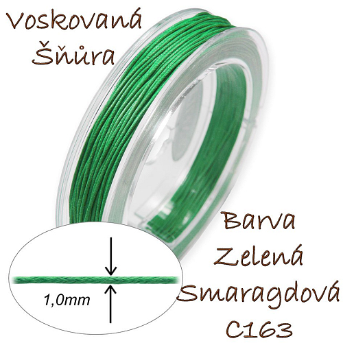 Voskovaná šňůra-síla 1,0mm v barvě smaragdové zelené barvě číslo C163