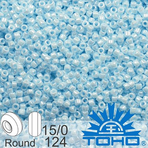 Korálky TOHO tvar ROUND (kulaté). Velikost 15/0. Barva č. 124 Opaque-Lustered Pale Blue. Balení 5g.