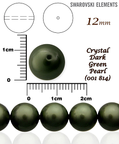 SWAROVSKI 5811 Voskované Perle barva CRYSTAL DARK GREEN PEARL velikost 12mm. 