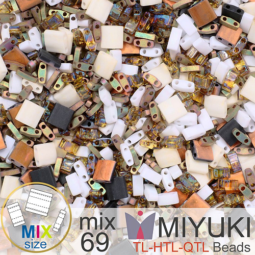 Korálky MIYUKI směs tvar TL-HTL-QTL BEADS . Barva MIX 69 Terracotta . Balení 5g.