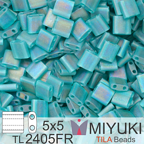 Korálky MIYUKI tvar TILA BEADS velikost 5x5mm. Barva TL-2405FR Matte Transparent Teal AB. Balení 5g.