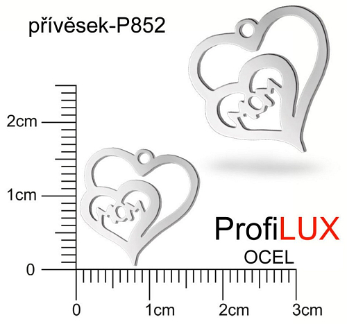 Přívěsek Chirurgická Ocel ozn-P852 srdce MOM velikost 15x16mm. Řada přívěsků ProfiLUX