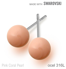 Náušnice sada Made with Swarovski 5818 Crystal Pink Coral Pearl (001 716) 6mm+puzeta 316L
