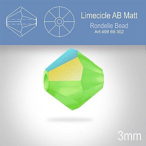 PRECIOSA Bicone (sluníčko) velikost 3mm. Barva LIMECICLE AB MATT. Balení 40ks