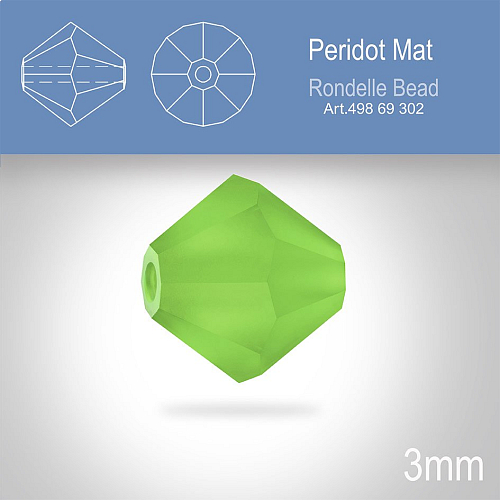 PRECIOSA Bicone MC BEAD (sluníčko) velikost 3mm. Barva PERIDOT MAT. Balení 40ks .