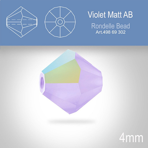 PRECIOSA Bicone MC BEAD (sluníčko) velikost 4mm. Barva VIOLET Aurore Boreale Matt. Balení 30ks .