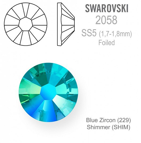Swarovski 2058 XILION FOILED velikost SS5 barva Blue Zircon Shimmer 