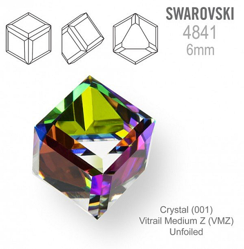 SWAROVSKI ELEMENTS 4841 Angled Cube (zkosená kostka) barva VITRAIL MEDIUM Z (VLZ) Unfoiled velikost 6mm.