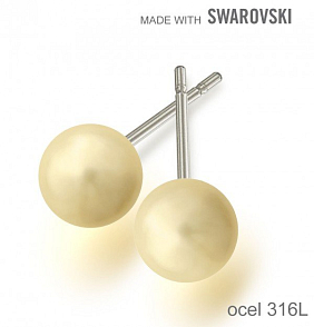 Náušnice sada Made with Swarovski 5818 Crystal Cream Pearl (001 620) 6mm+puzeta 316L