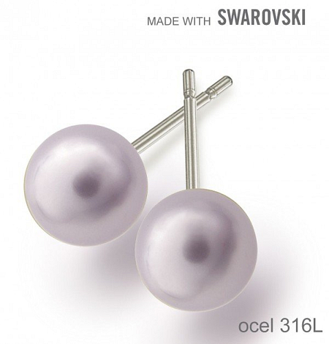 Náušnice sada Made with Swarovski 5818 Crystal Lavender Pearl (001 524) 8mm+puzeta 316L