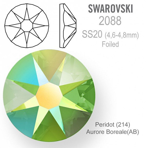 SWAROVSKI XIRIUS FOILED 2088 velikost SS20 barva Peridot Aurore Boreale