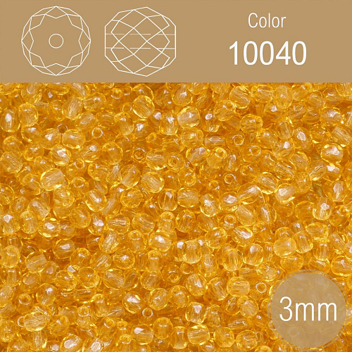 Korálky BROUŠENÉ 3mm. Barva 10040 průhledná Žlutá. Balení 150Ks.