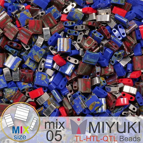 Korálky MIYUKI směs tvar TL-HTL-QTL BEADS . Barva MIX 05 Strong. Balení 5g.