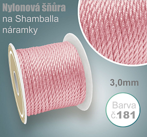 Nylonová šňůra COPÁNKOVÁ na Shamballa náramky průměr nitě 3,0mm. Barva č.181 Růžová