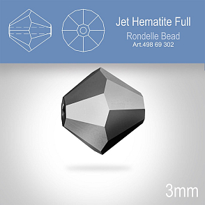 PRECIOSA Bicone (sluníčko) velikost 3mm. Barva JET HEMATITE FULL. Balení 40ks