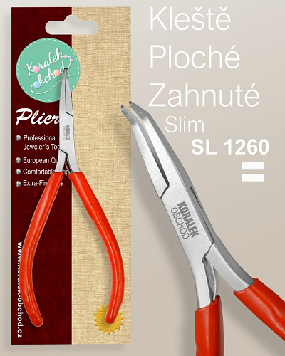 Kleště bižuterní PLOCHÉ ZAHNUTÉ Ozn. SL1260 Slim velikost kleští 135x55mm 