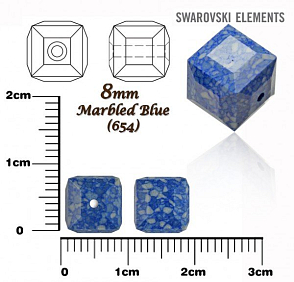 SWAROVSKI CUBE Beads 5601/B KERAMICKÉ korálky  barva MARBLED BLUE velikost 8mm.