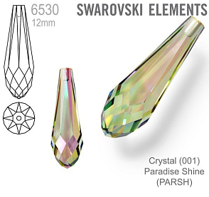 SWAROVSKI 6530 Pure Drop Pendant velikost 12mm. Barva Crystal Paradise Shine 